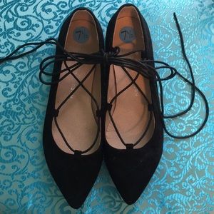 Black lace up flats